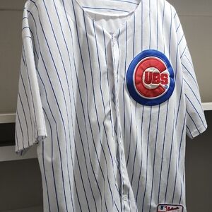 Majestic White and Blue Striped Jersey